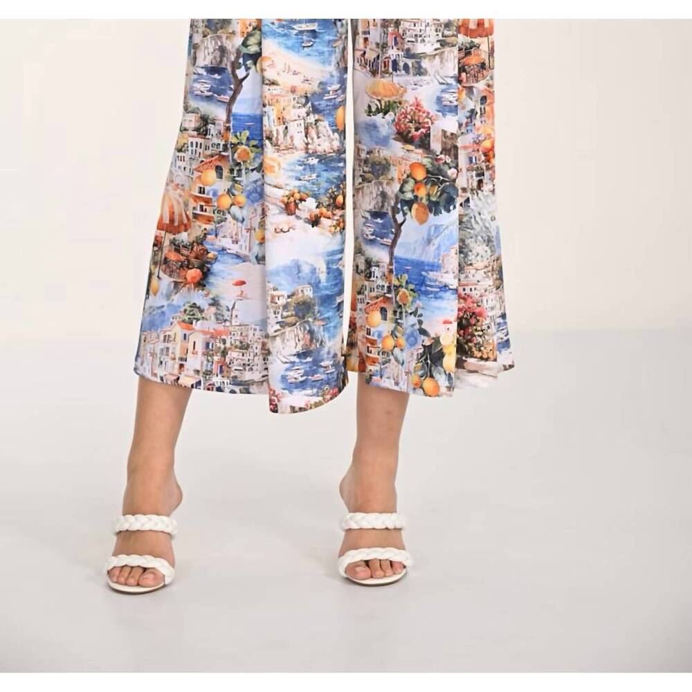 NEW FRANK LYMAN high-waisted floral palazzos pant in blue/yellow